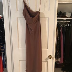 Zara One Shoulder Brown Dress